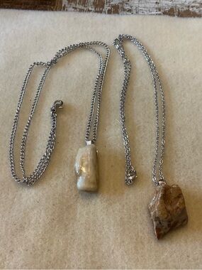 Handmade Up-cycled Chain Necklace with Stone tumbled Pendant, set of 2